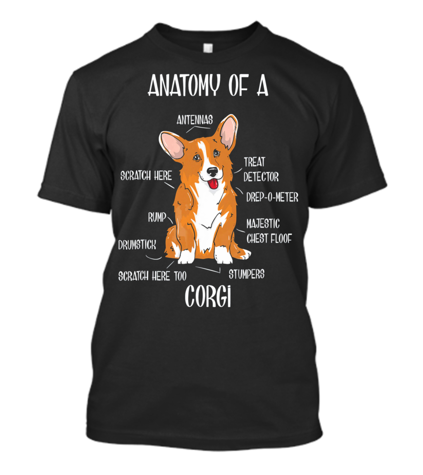 Anatomy Of A Corgi Antennas Treat Detector Majestic Chest Floof Stumpers Rump T-Shirt