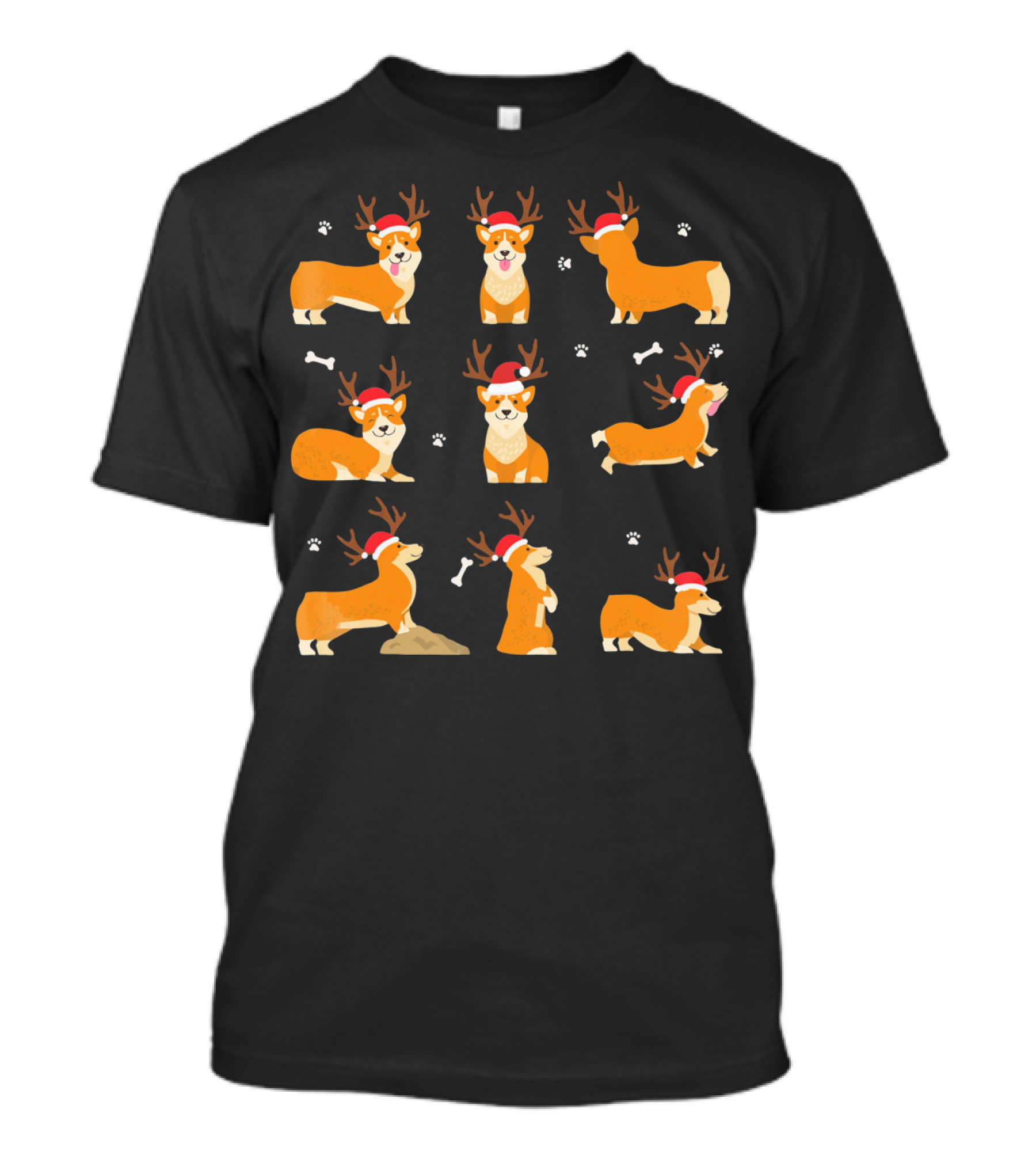 Corgi Christmas UglyNov Corgis With Antlers And Santa Hats T-Shirt