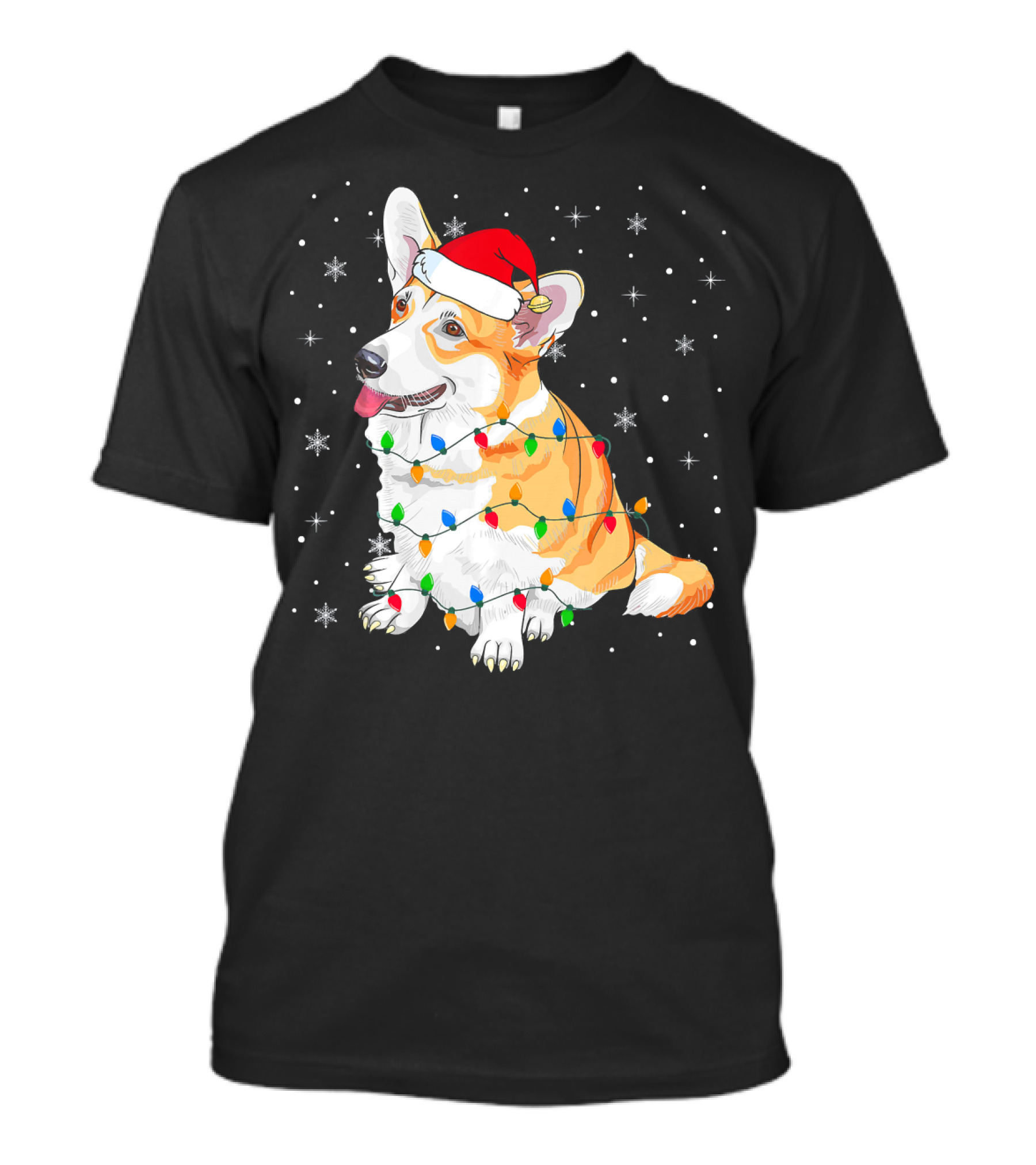 Corgi Dog Christmas Lights Pajama Santa Hat Snowflakes T-Shirt