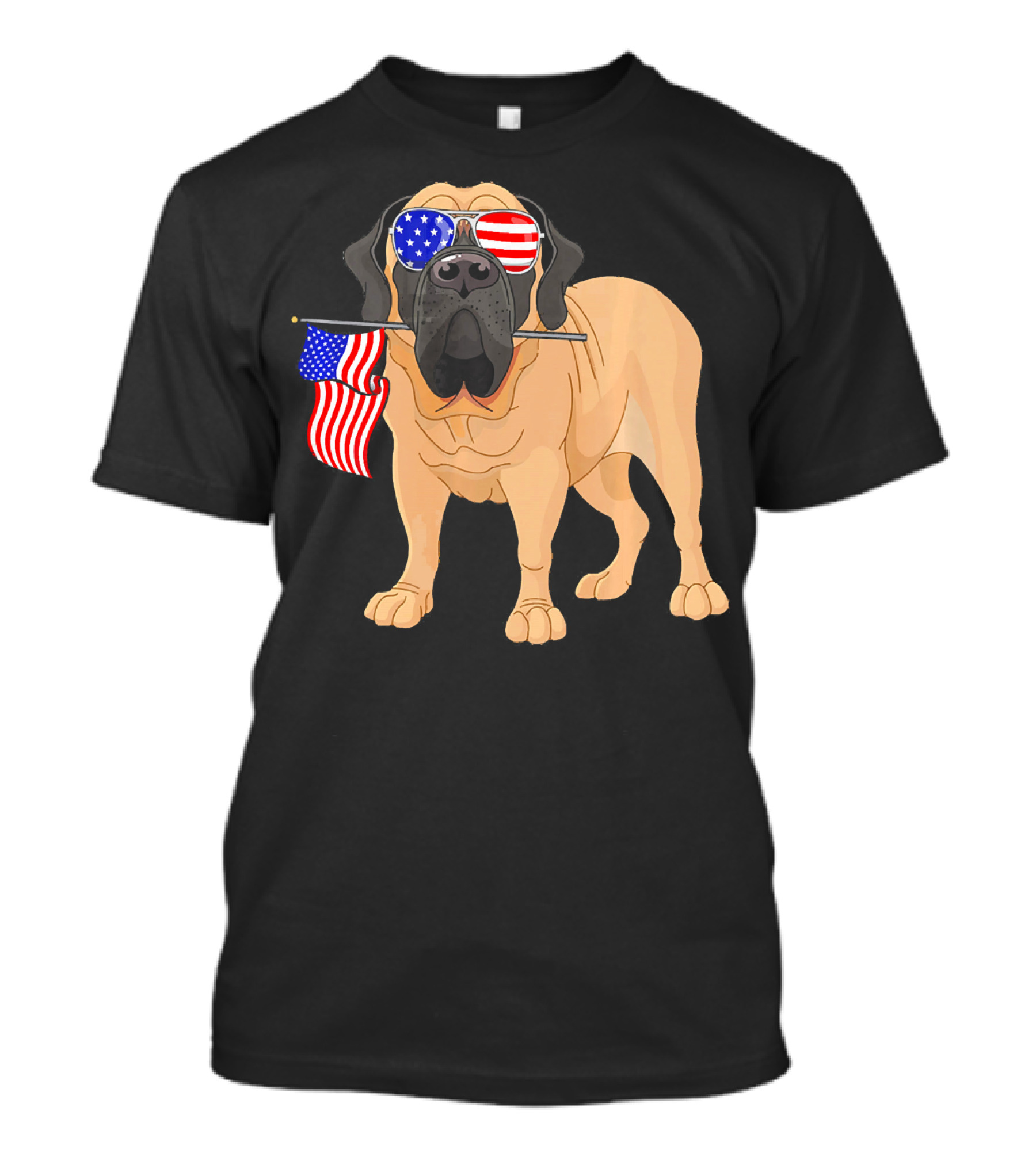 English Mastiff With American Flag And Patriotic Sunglasses For 4th Of July T-Shirt