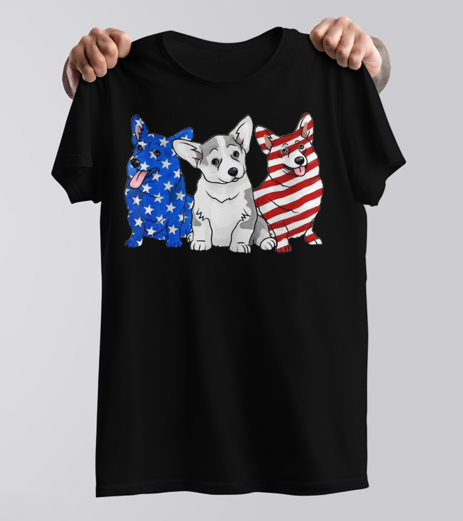 Corgi In American Flag Stars Stripes Independence T-Shirt