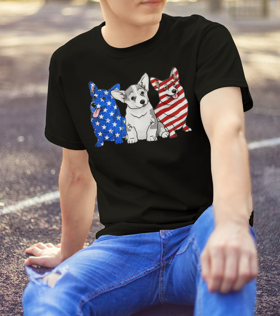 Corgi In American Flag Stars Stripes Independence T-Shirt