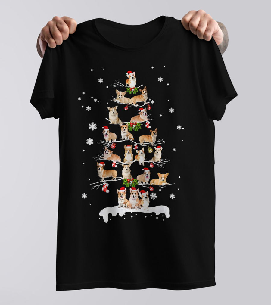 Corgi Christmas Tree Snowflake Holiday Festive Season Dogs T-Shirt