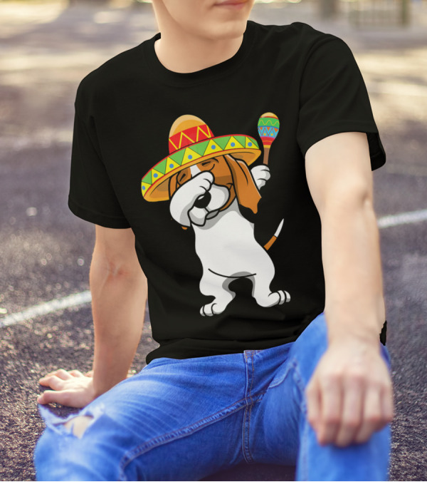 Basset Hound Dabbing In Sombrero With Maracas T-Shirt