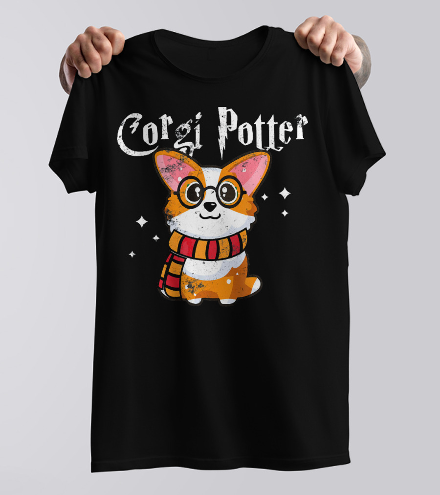 Corgi Potter Magic And Corgi Love With Wizard Scarf And Glasses T-Shirt