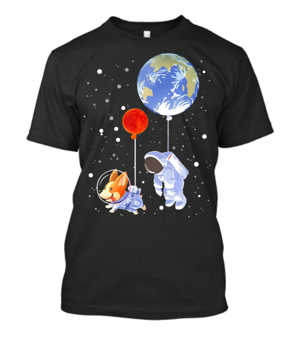 Corgi And Astronaut Floating In Space With Earth And Planets T-Shirt