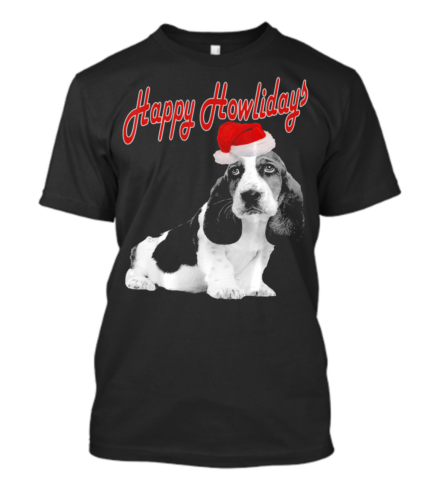 Happy Howlidays Cute Puppy Basset Hound Dog Santa Hat T-Shirt