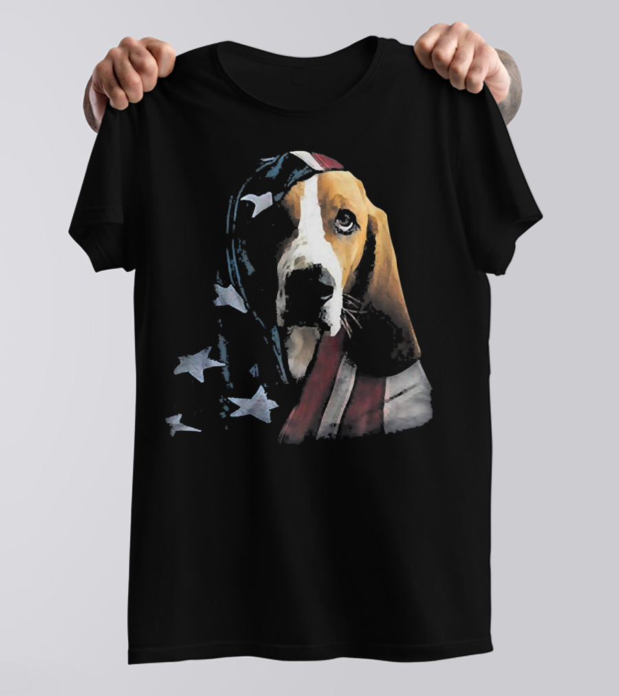 Basset Hound Wrapped In American Flag T-Shirt