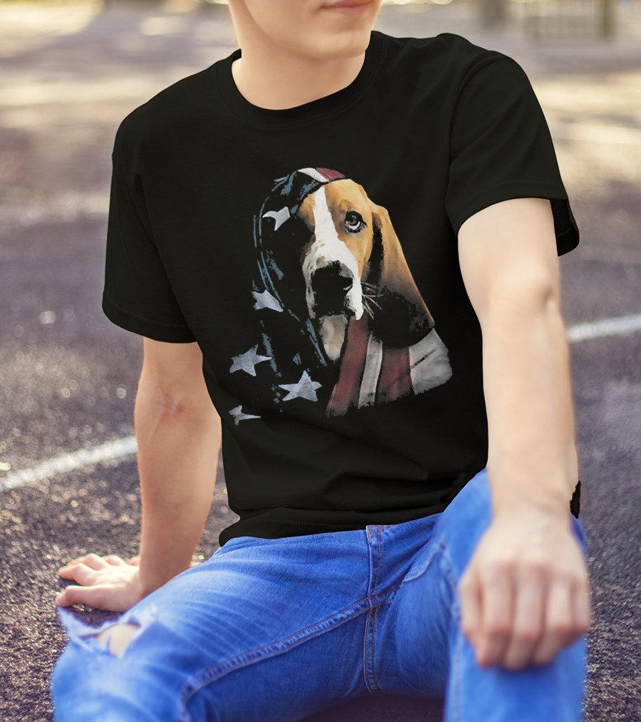 Basset Hound Wrapped In American Flag T-Shirt