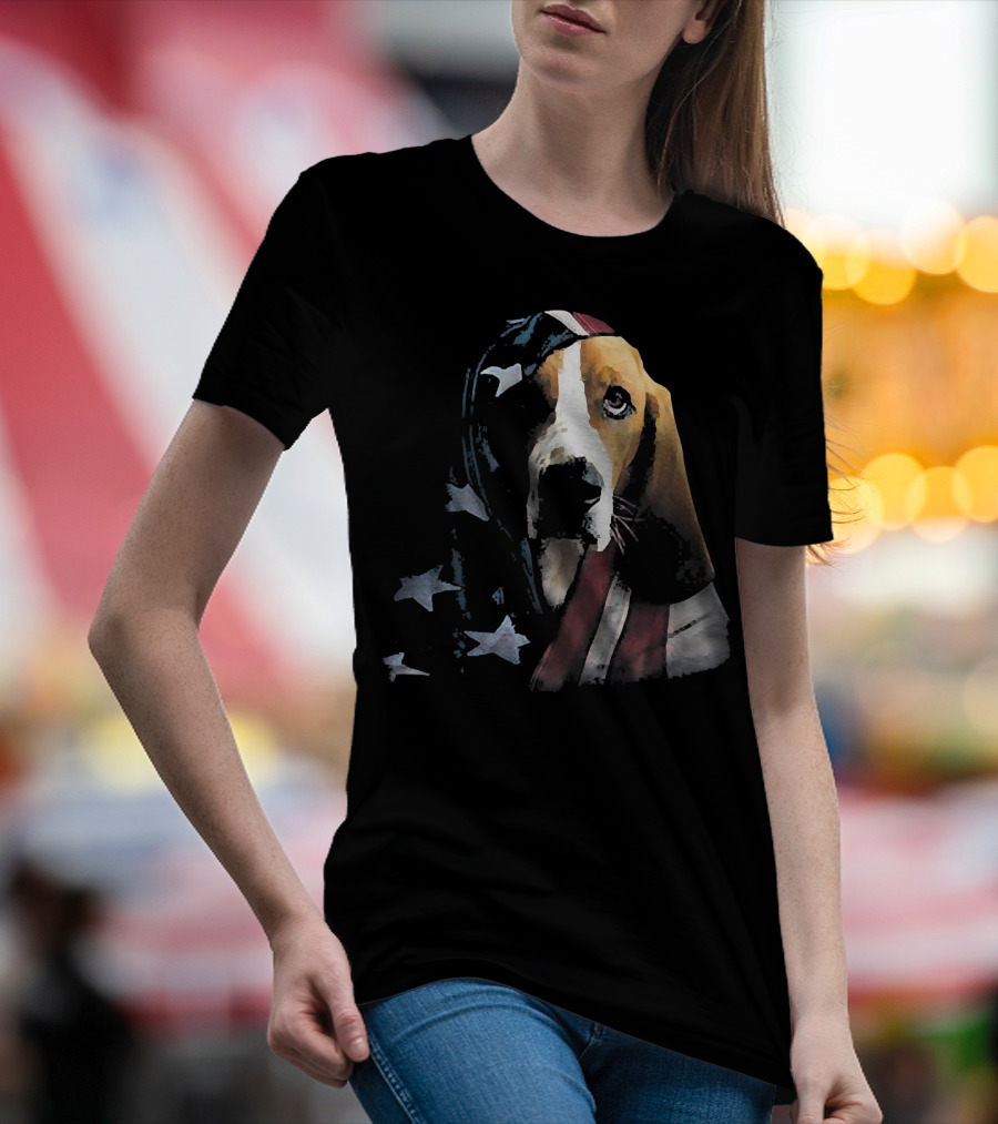 Basset Hound Wrapped In American Flag T-Shirt