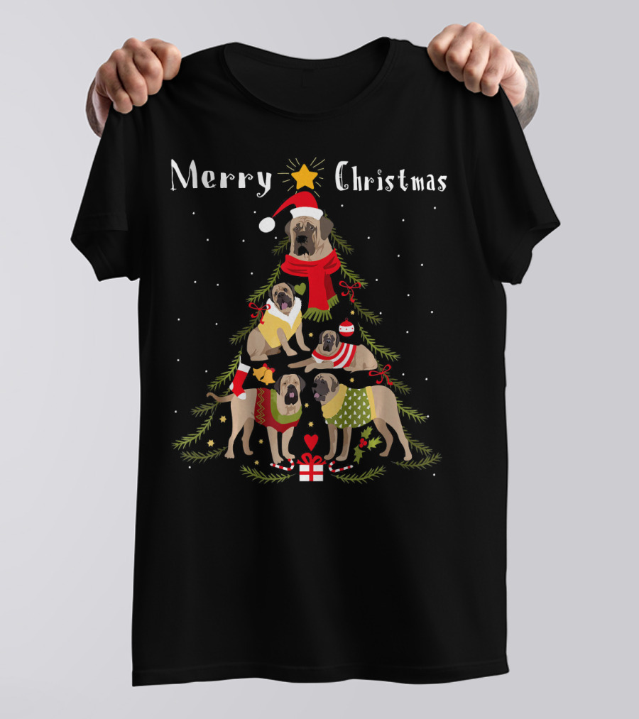 Merry Christmas English Mastiff Tree Xmas Dog T-Shirt