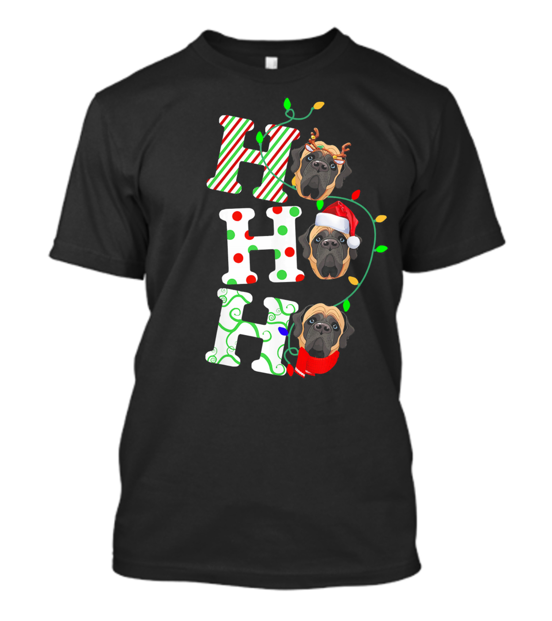 English Mastiff Ho Ho Ho Christmas Santa Hat Holiday T-Shirt