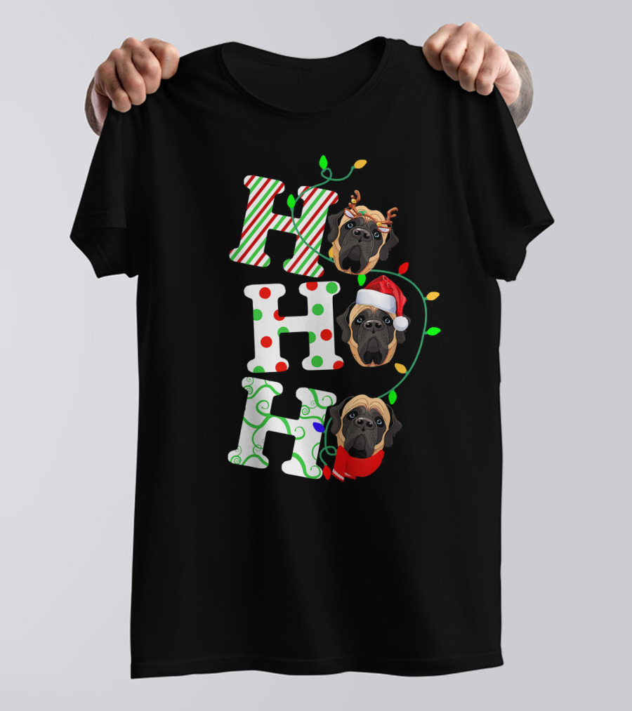 English Mastiff Ho Ho Ho Christmas Santa Hat Holiday T-Shirt