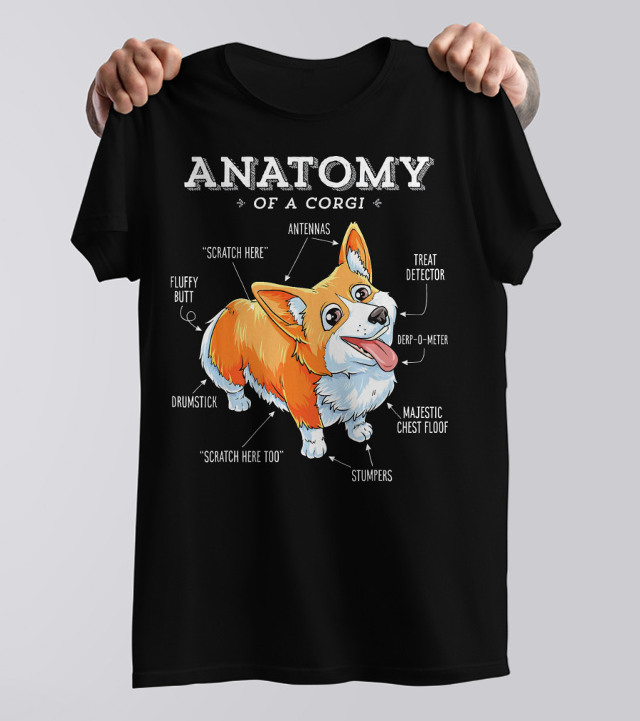 Anatomy Of A Corgi Fluffy Butt Treat Detector Majestic Chest Floof Stumpers T-Shirt