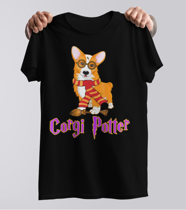 Corgi Potter Christmas Wizard Dog T-Shirt