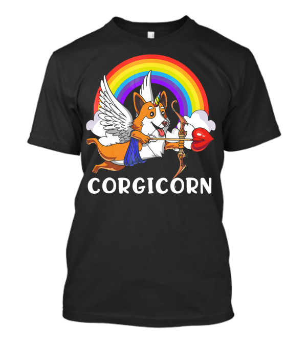 Corgicorn Winged Corgi Dog With Rainbow And Cupid Bow T-Shirt