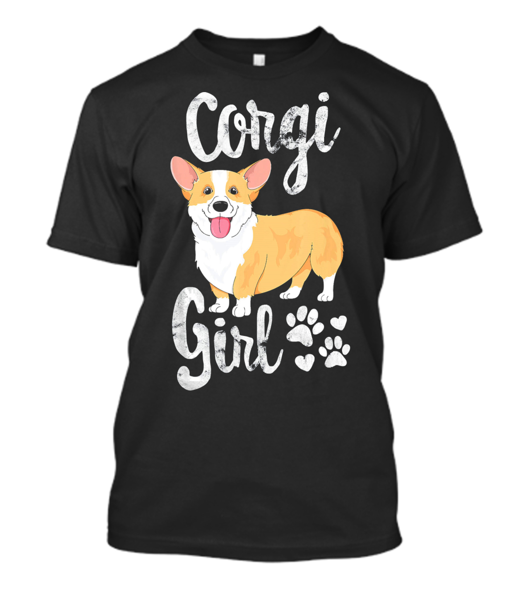 Corgi Girl Women Puppy Mom Dog Paw Print Hearts T-Shirt