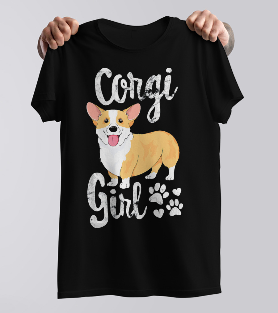Corgi Girl Women Puppy Mom Dog Paw Print Hearts T-Shirt