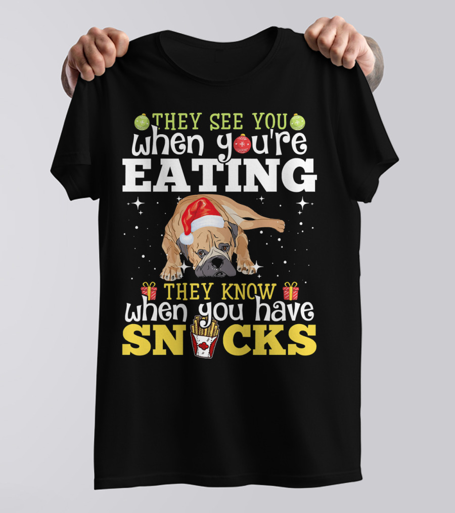 Bullmastiff Xmas They See You When You're Eating Snacks T-Shirt