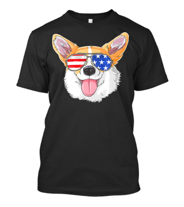 Corgi Wearing American Flag Sunglasses T-Shirt