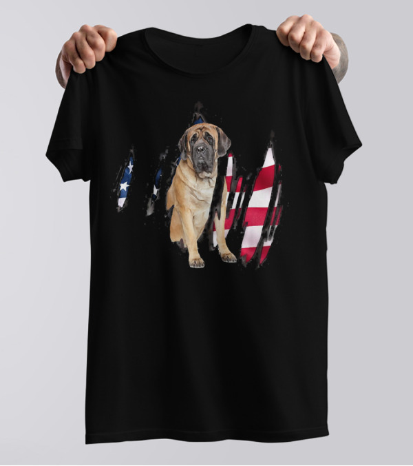 English Mastiff In USA Flag Tear Background T-Shirt
