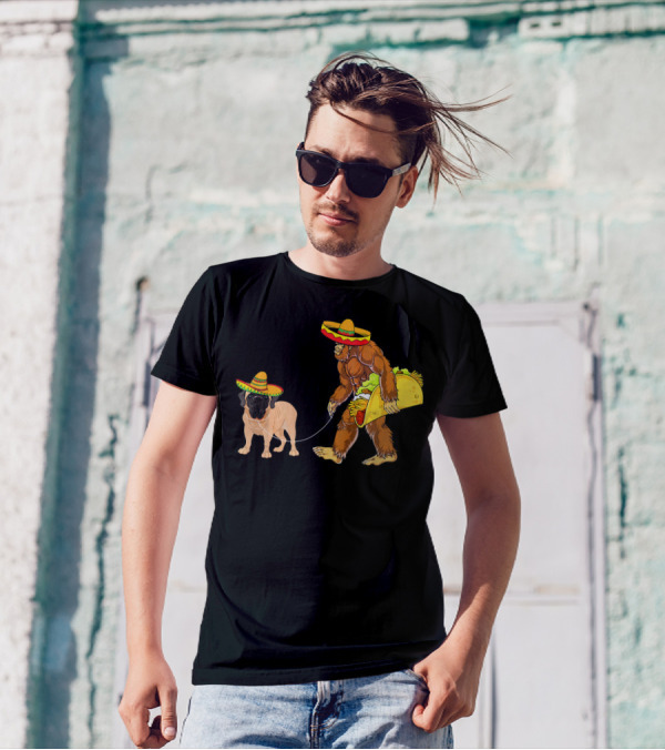 Cinco De Mayo Bigfoot Taco And Mastiff In Sombreros T-Shirt