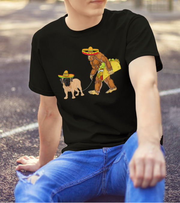 Cinco De Mayo Bigfoot Taco And Mastiff In Sombreros T-Shirt