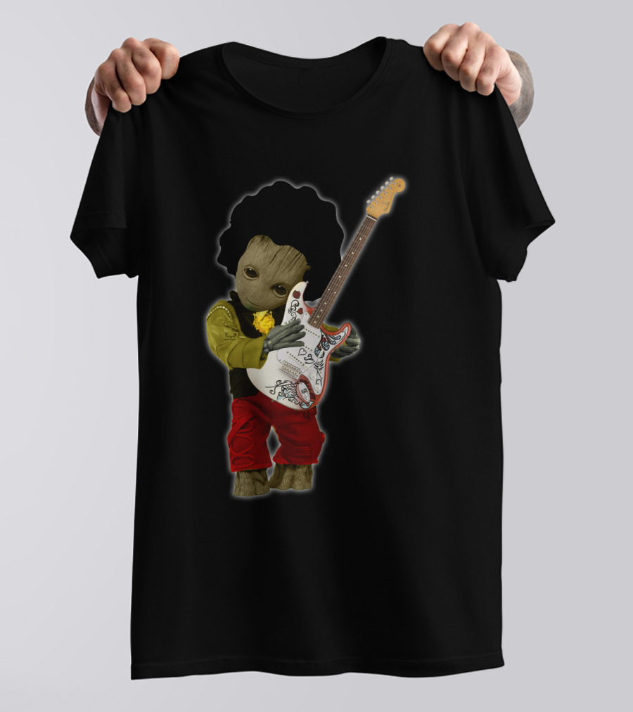 G Hug JH Guitar Groot Playing Electric Guitar With Rock Costume T-Shirt