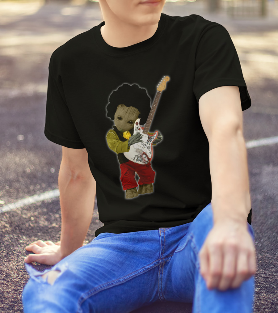 G Hug JH Guitar Groot Playing Electric Guitar With Rock Costume T-Shirt