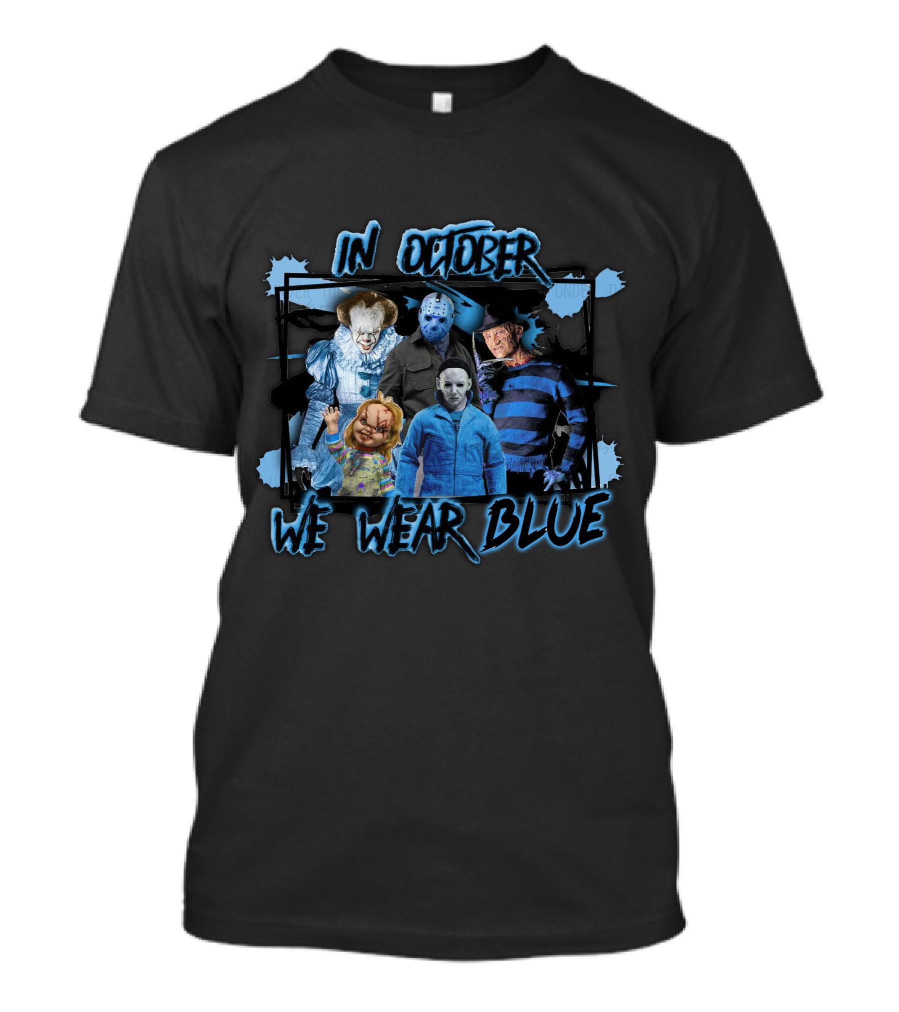 In October We Wear Blue Scary Characters T-Shirt