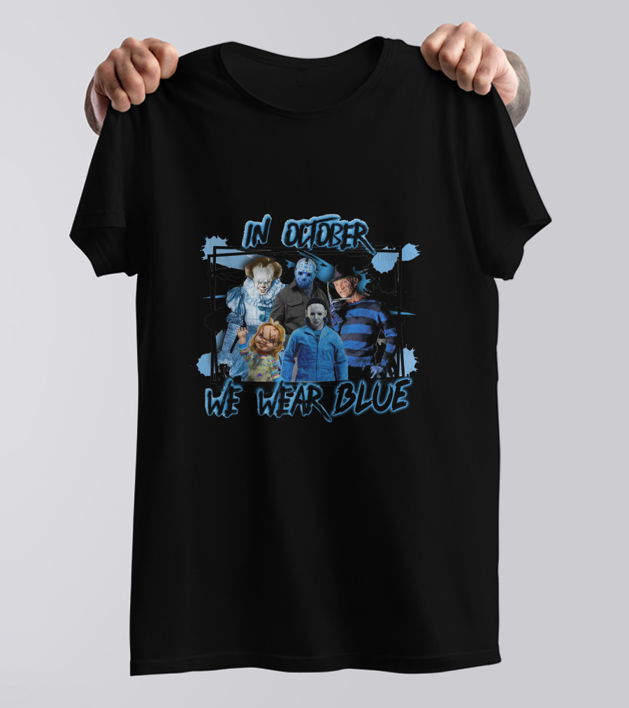 In October We Wear Blue Scary Characters T-Shirt