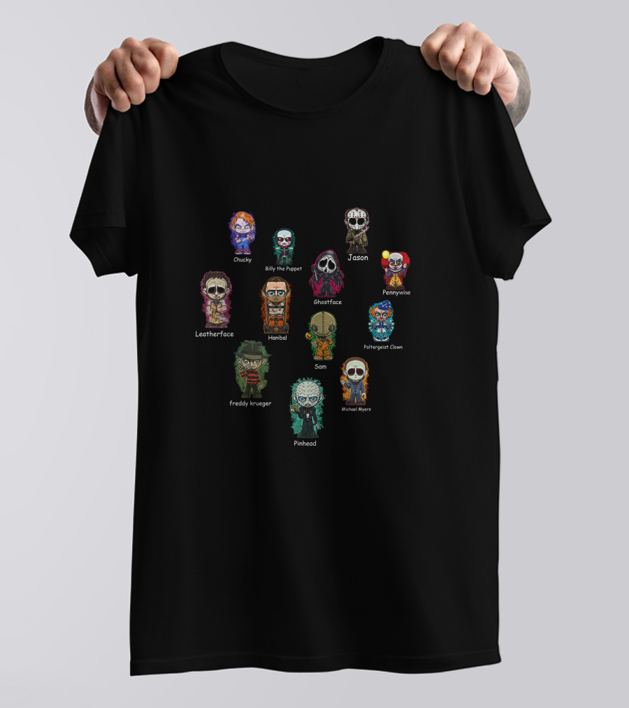 Horroraholic Chucky Jason Freddy Krueger Michael Myers Ghostface Icons T-Shirt