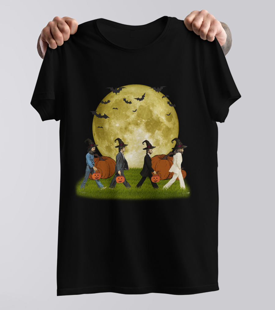 Abbey Road Halloween Crossing With Pumpkins And Witches Under Full Moon T-Shirt