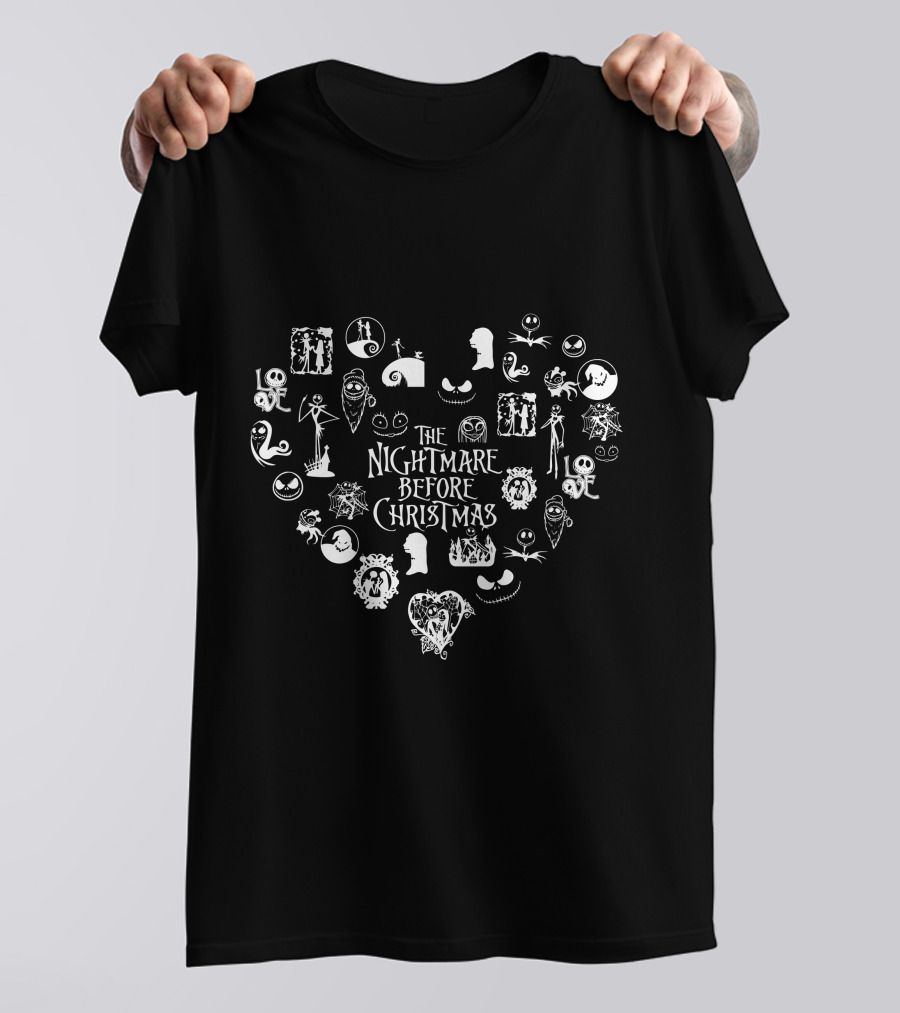 The Nightmare Before Christmas Heart-Shaped Icon Collage T-Shirt