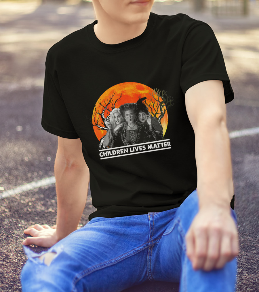 Children Lives Matter Witch Trio In Front Of Spooky Orange Moon And Trees T-Shirt
