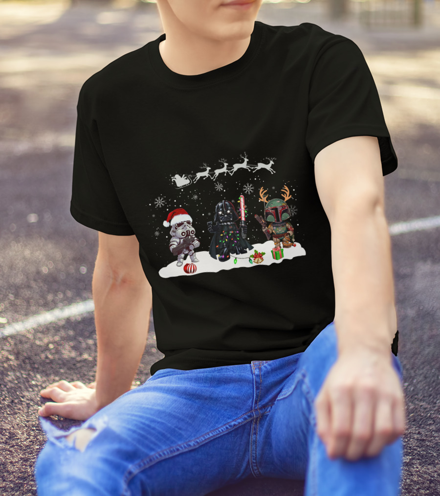 Christmas Is Comming Star Wars Characters Santa Vader Bounty Hunter Snow Holiday T-Shirt