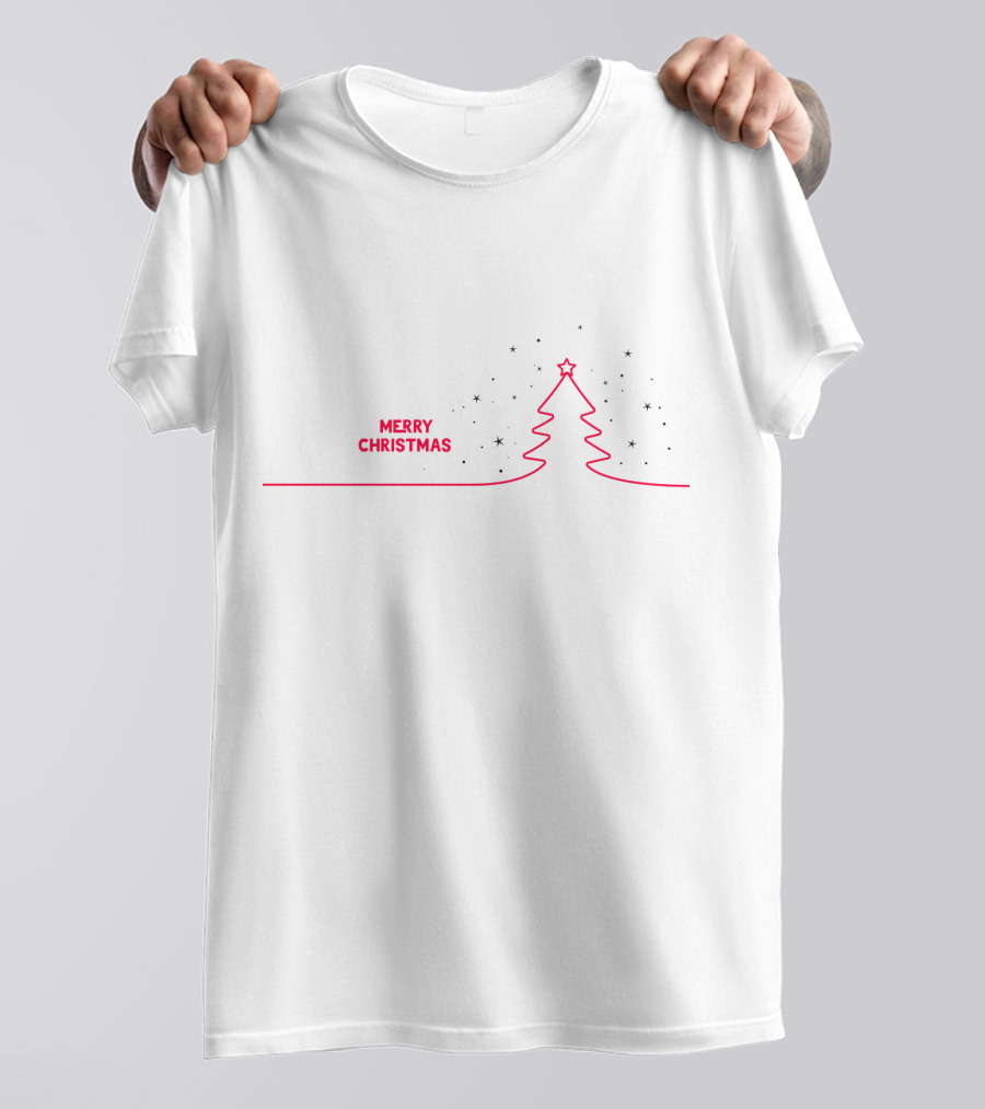 Merry Christmas Typography With Tree And Stars T-Shirt