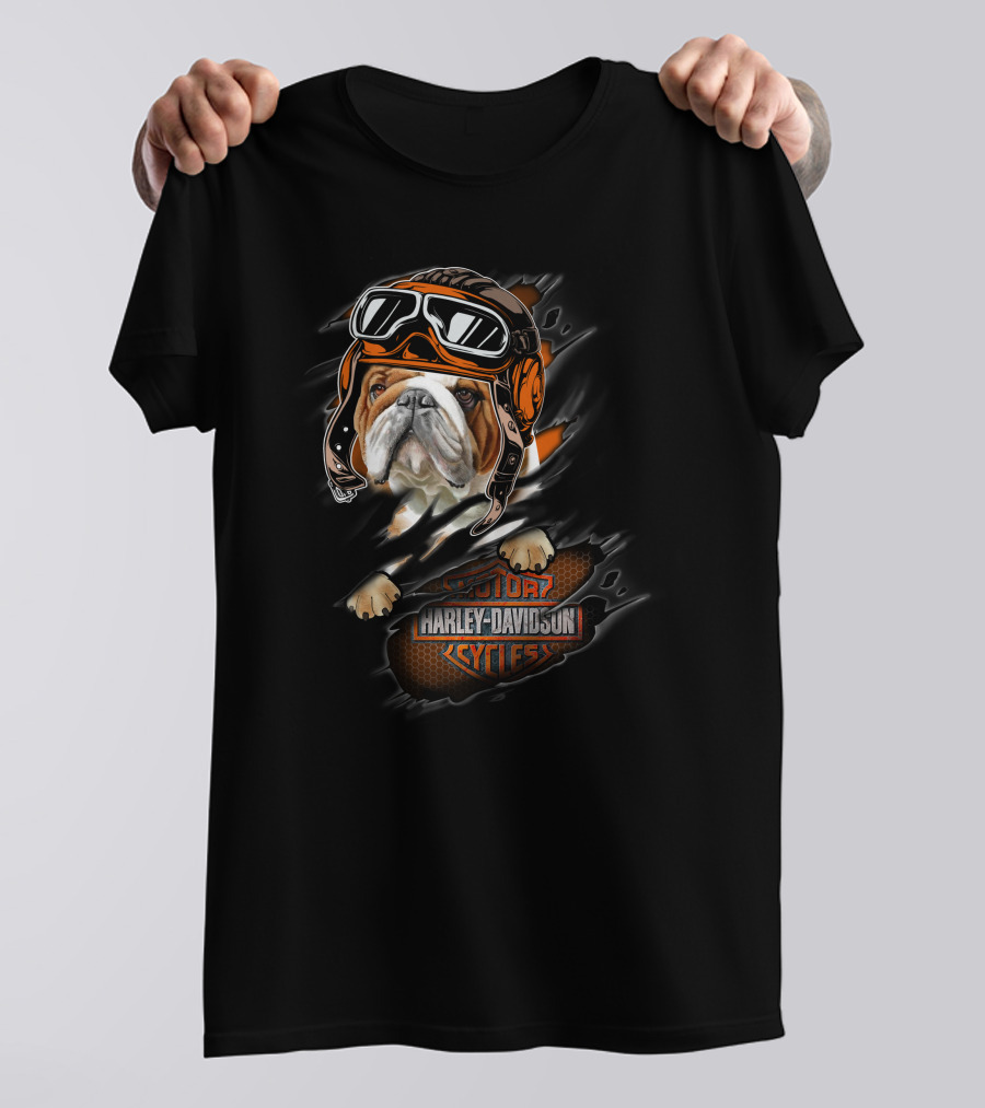 Bulldog With Helmet And Goggles Harley Davidson Cycles T-Shirt
