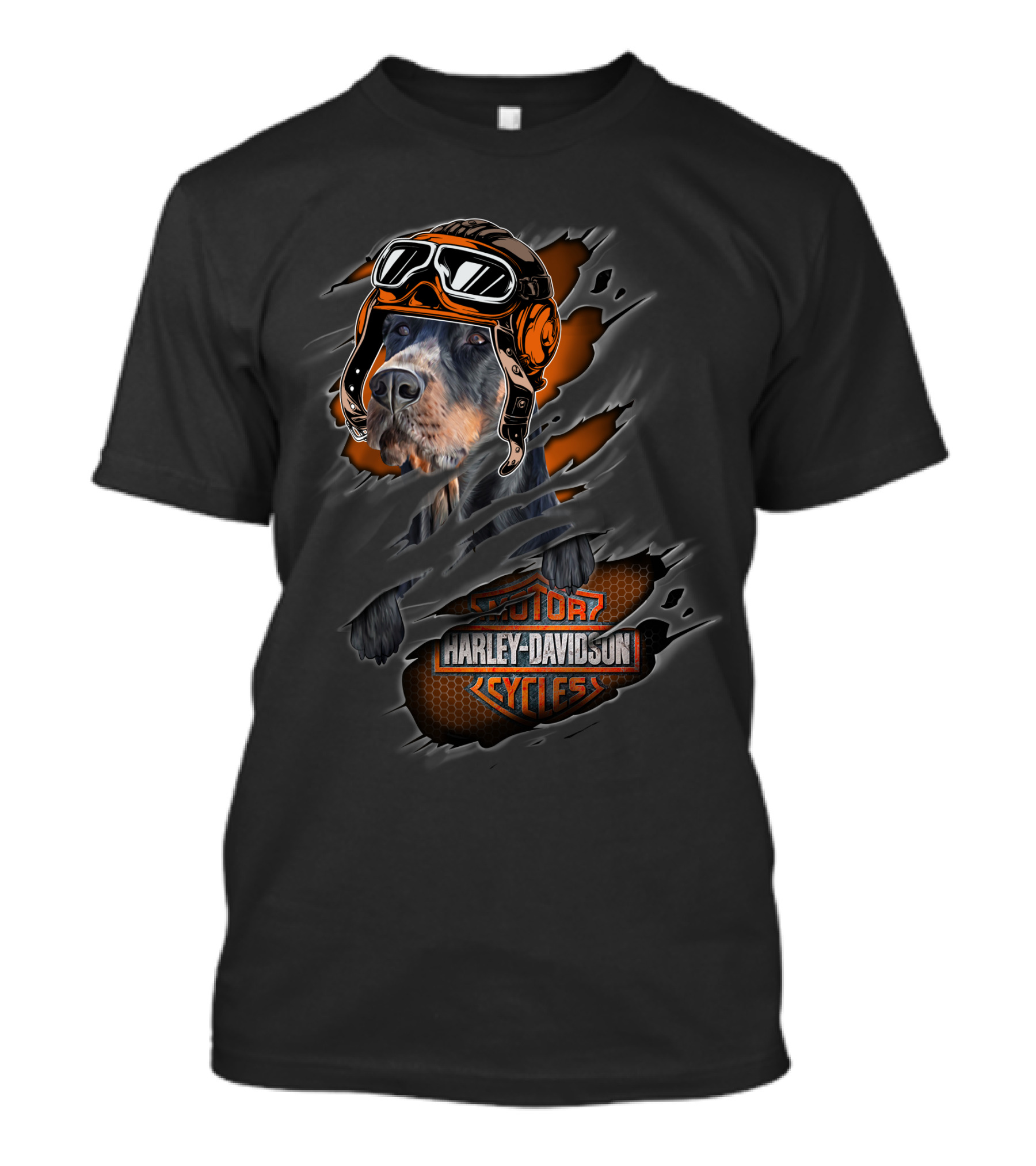 Doberman Harley Davidson Motor Cycles Helmet Goggles Tear T-Shirt