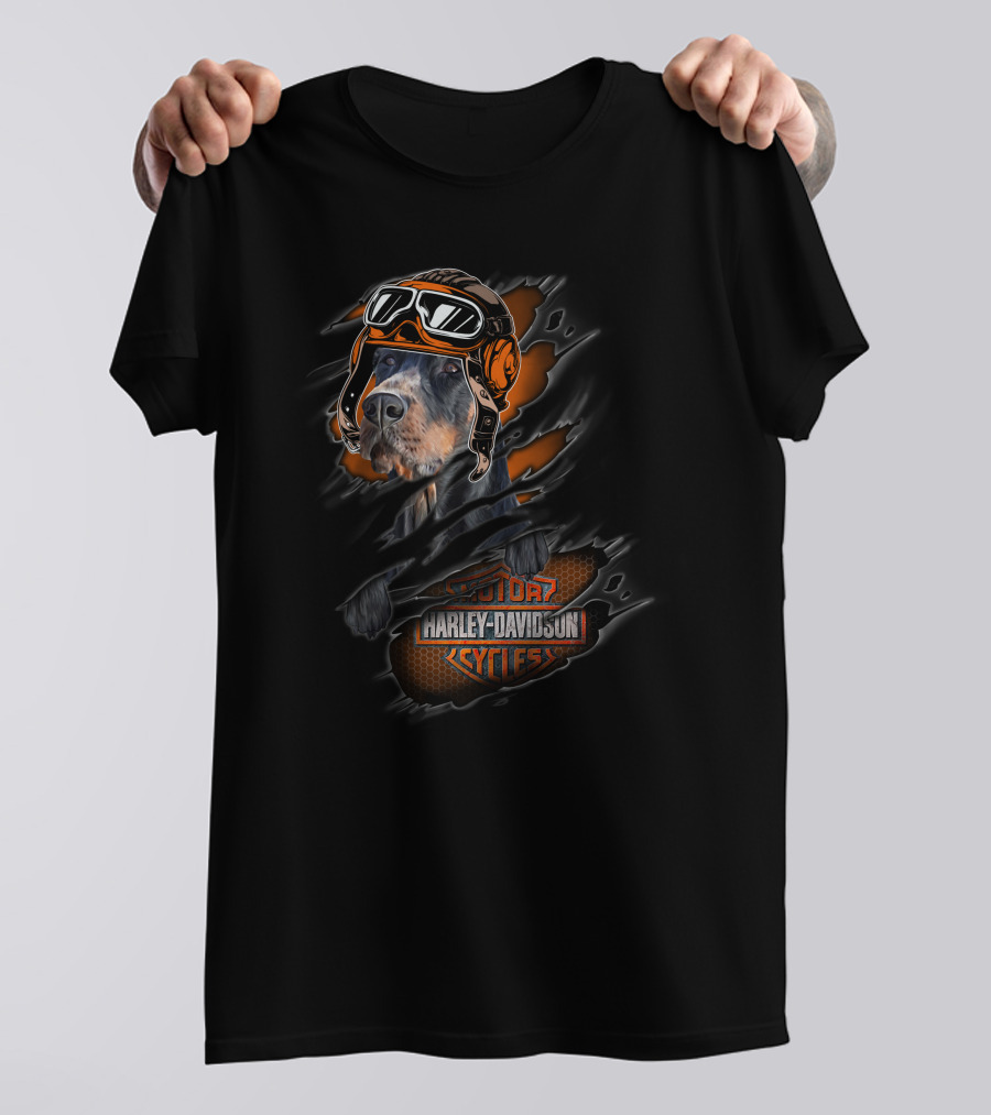 Doberman Harley Davidson Motor Cycles Helmet Goggles Tear T-Shirt