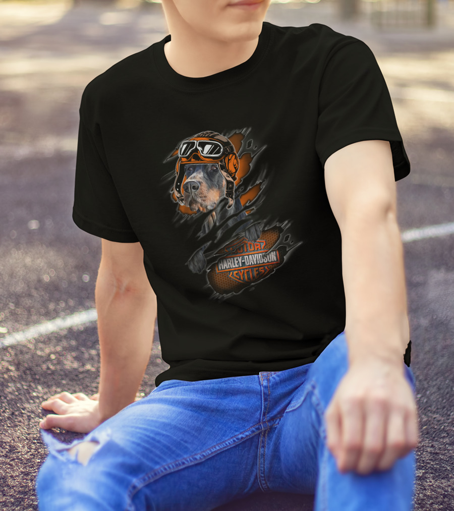 Doberman Harley Davidson Motor Cycles Helmet Goggles Tear T-Shirt