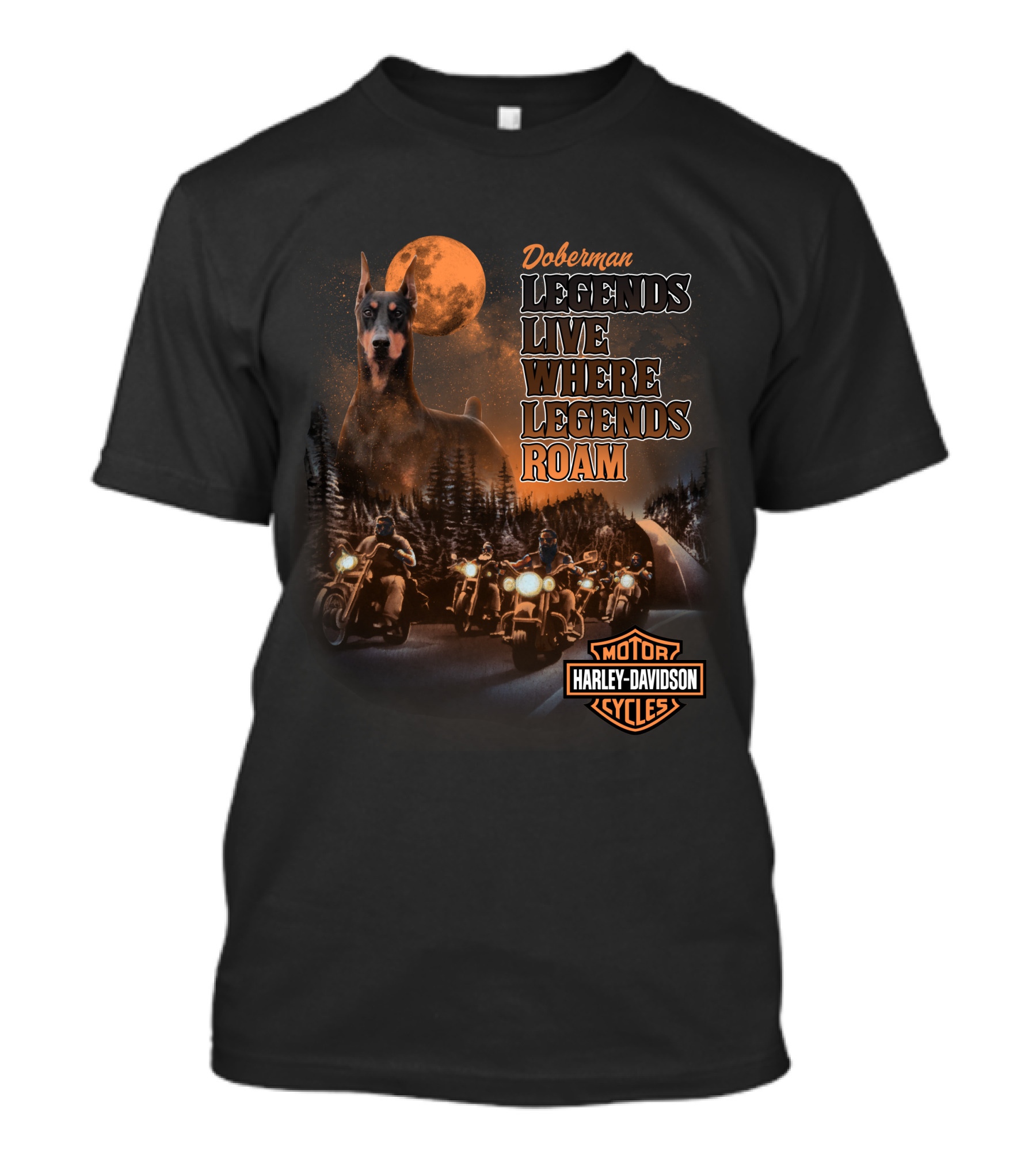 Doberman Legends Live Where Legends Roam Harley Davidson Cycles T-Shirt