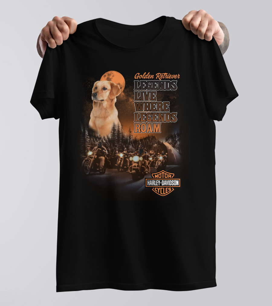 Golden Retriever Legends Live Where Legends Roam Harley Davidson Cycles T-Shirt