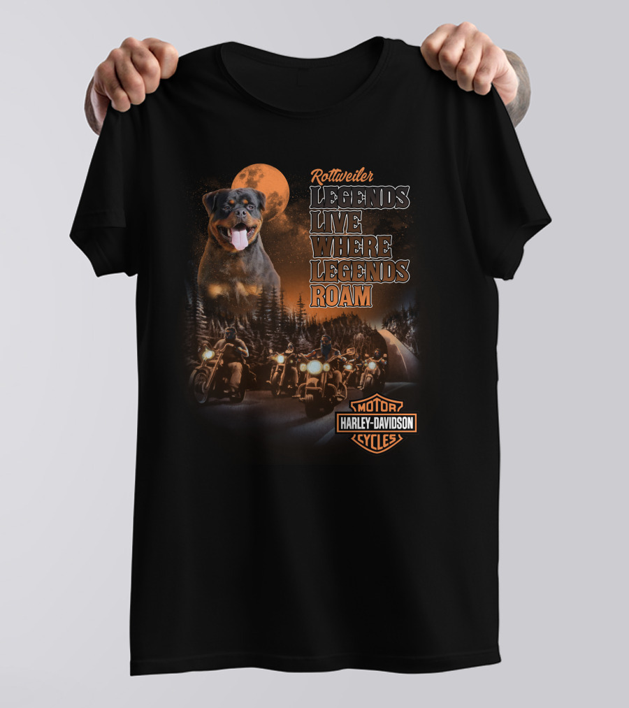 Rottweiler Legends Live Where Legends Roam Harley Davidson Cycles T-Shirt