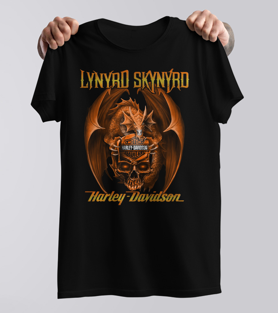 Lynyrd Skynyrd Harley Davidson Orange Dragon Skull Motorcycles T-Shirt