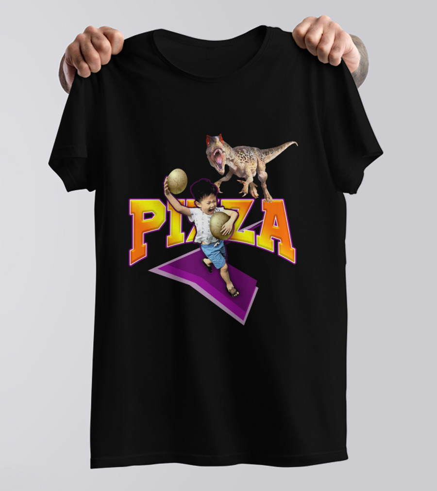 Pizza Dinosaur Adventure: The Running Child With Eggs T-Shirt