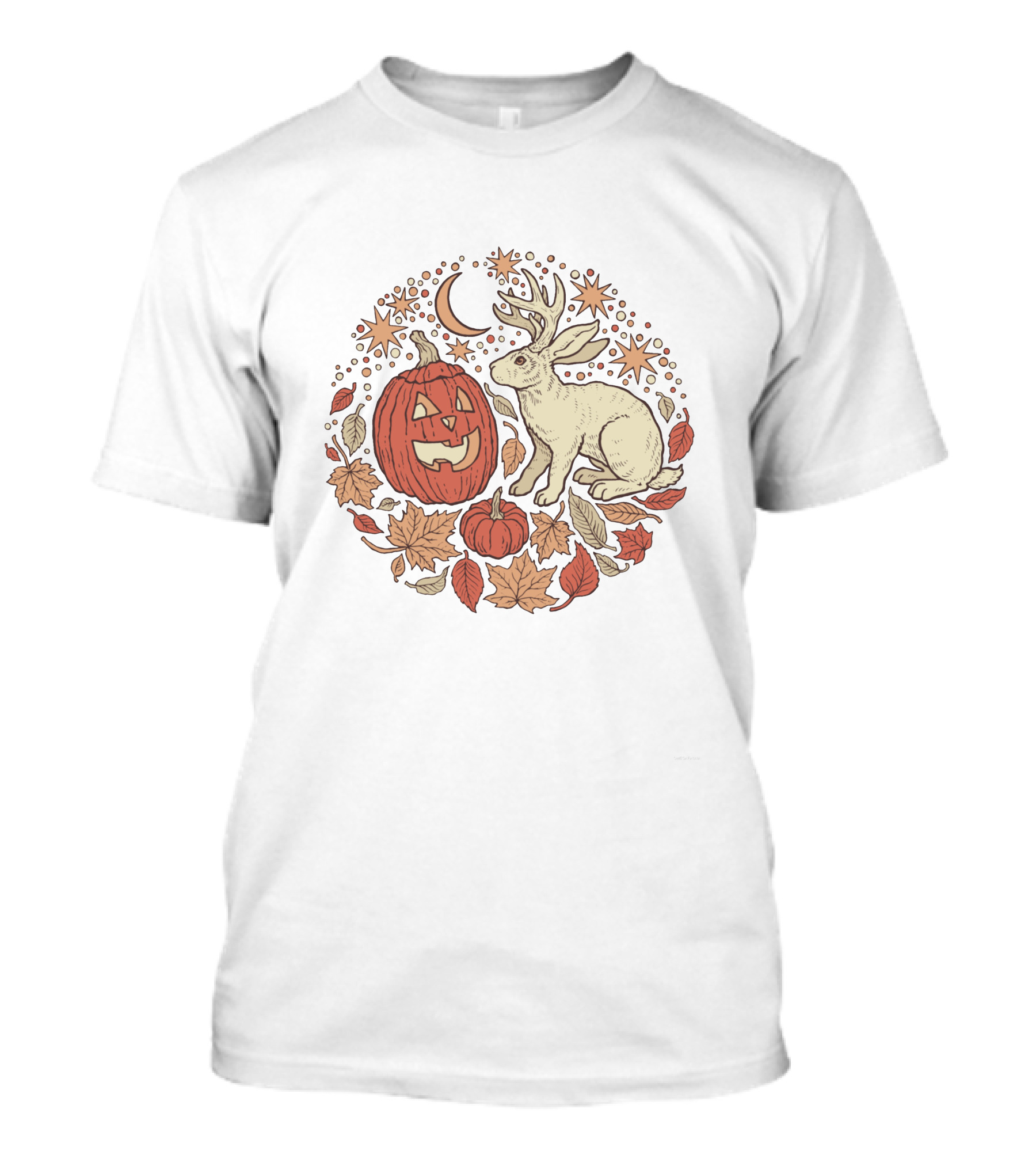 Halloween Friends Autumn Palette Jackalope Pumpkin Moon Stars Leaves T-Shirt