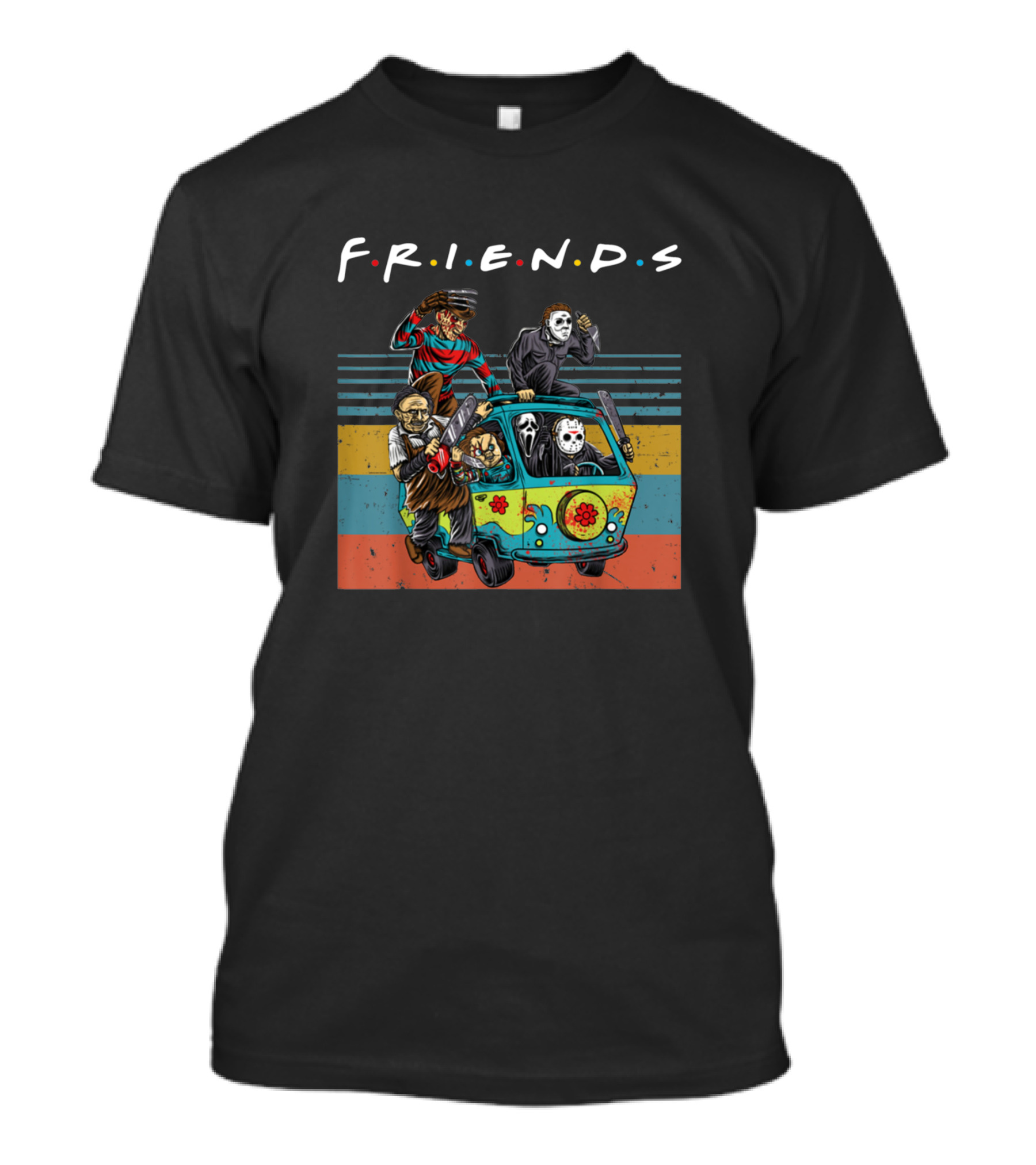 FRIENDS IT Halloween Horror Movie Characters In Mystery Machine T-Shirt