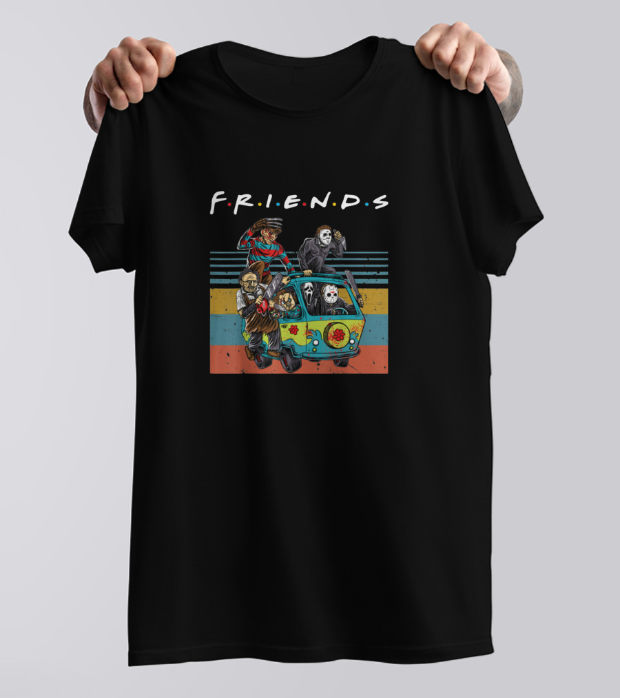 FRIENDS IT Halloween Horror Movie Characters In Mystery Machine T-Shirt