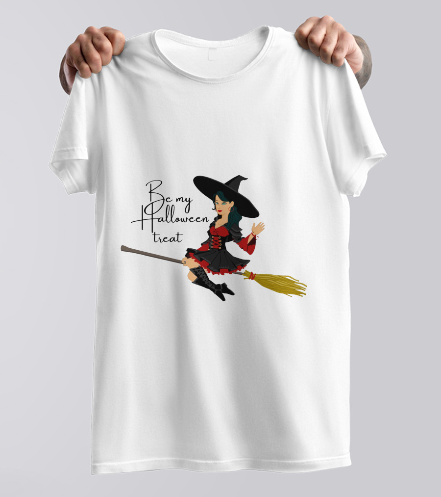 Be My Halloween Treat Witch On Broomstick T-Shirt